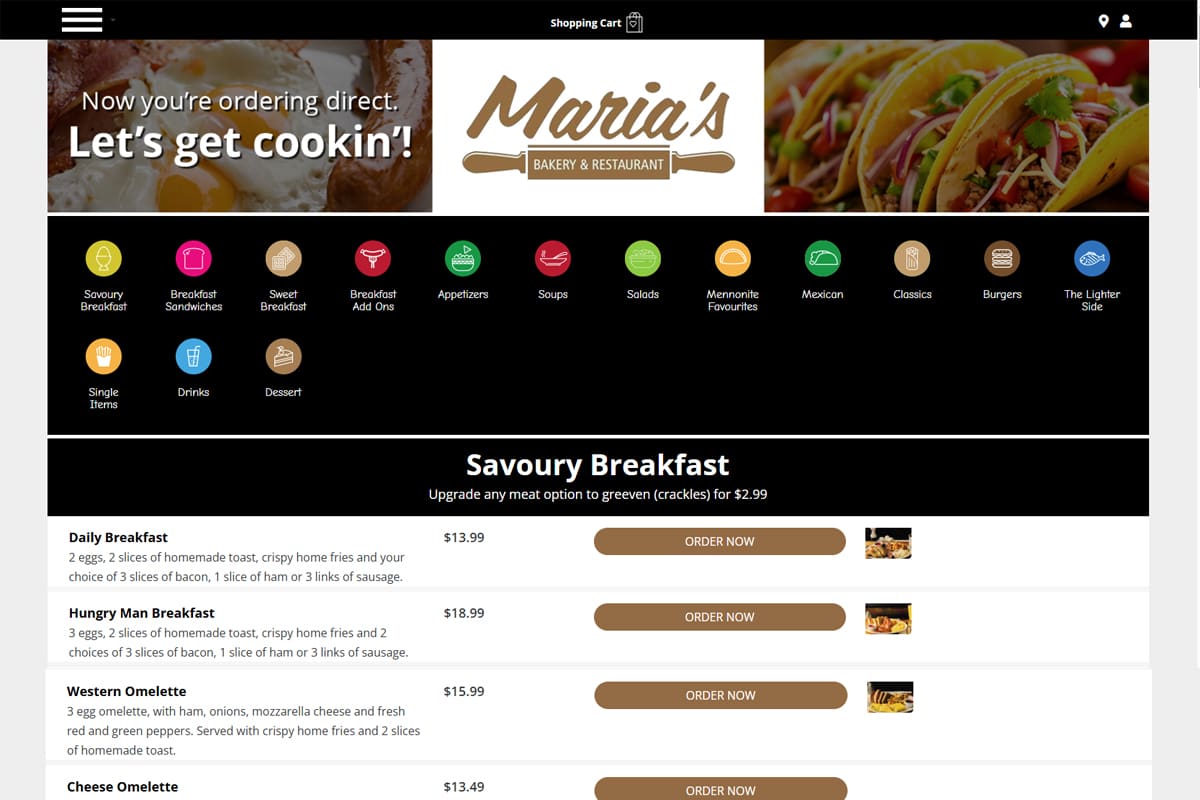 Marias Bakery Website Design