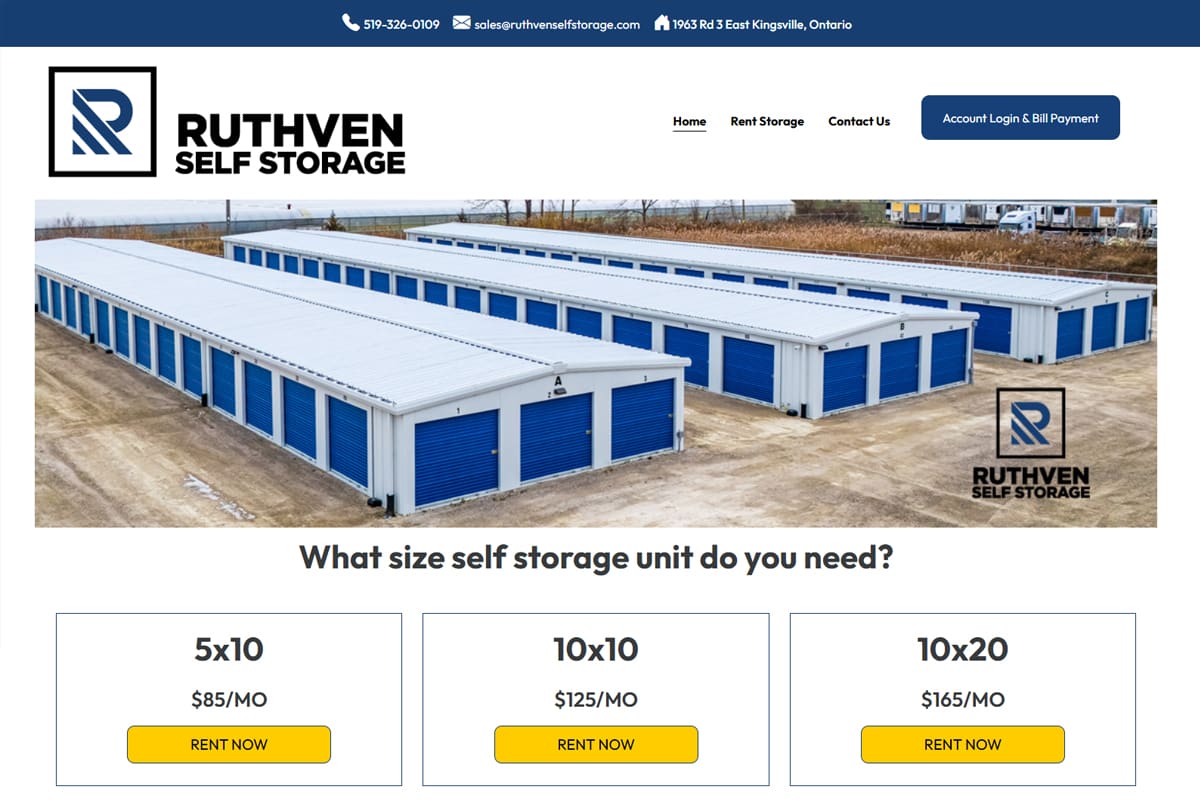 Ruthven Storage Website Design